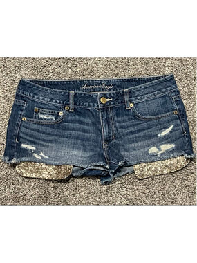 American Eagle Jean Shorts with Gold Sequins, Size 12, 2.5” Inseam, EUC